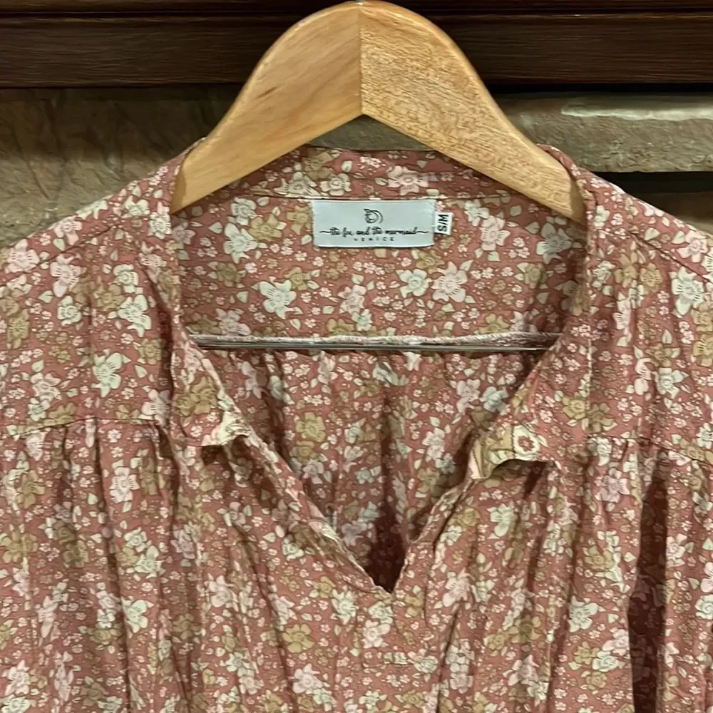 The Fox and The Mermaid Floral Neutral Boho Tunic Mini Dress